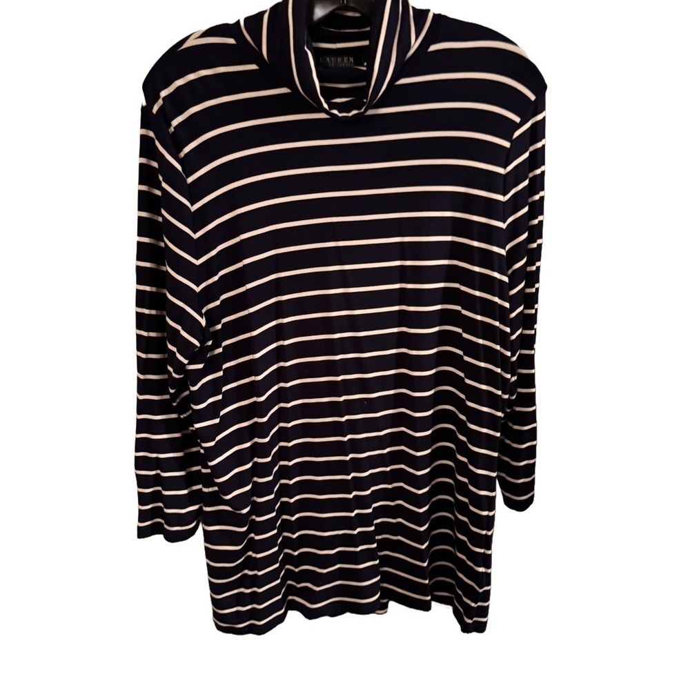 Lauren Ralph Lauren Women’s Large Navy Blue/white Striped Turtleneck Top